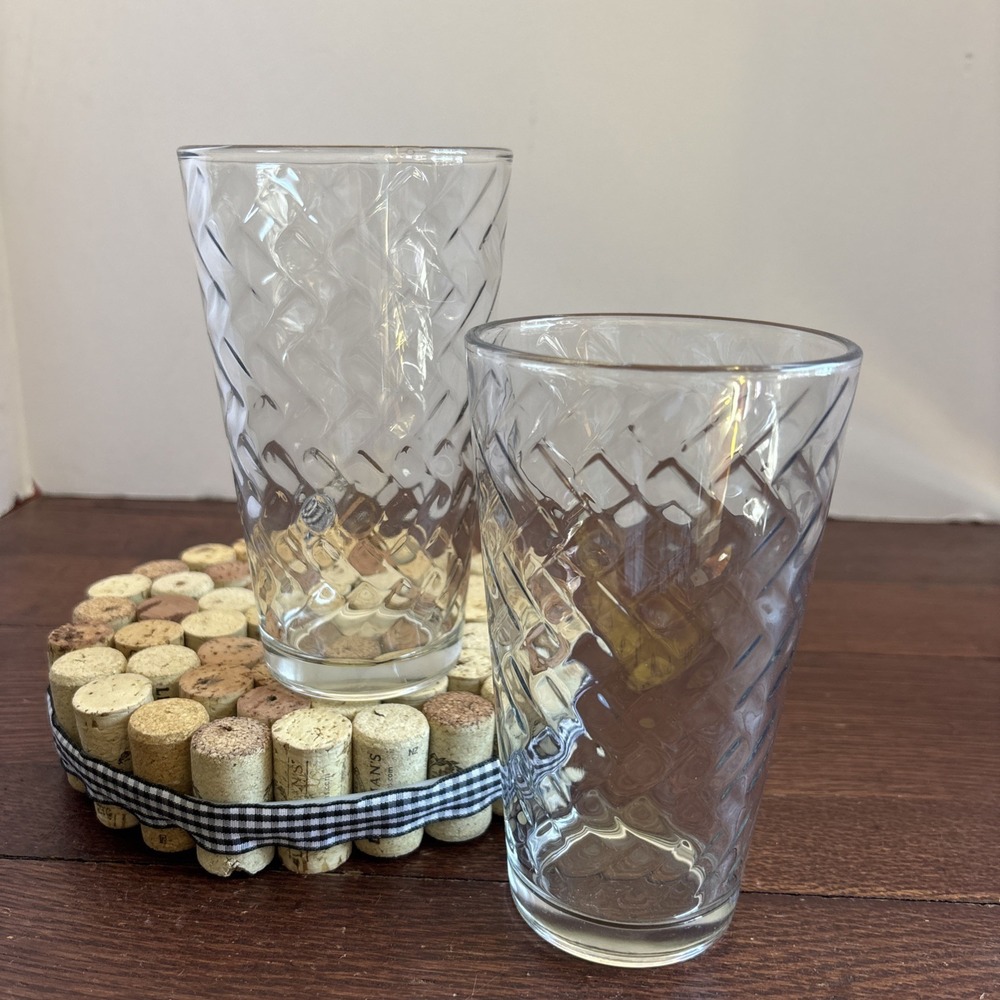 Pasabahce‎ Set Of 2 Clear Glass Basket Weave Patterned Drinking Glasses Optic